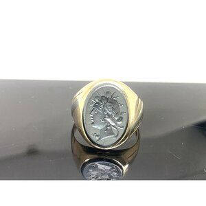Hematite Cocktail Signet Ring 10k Gold Estate Jewelry Vintage Unisex Size 9